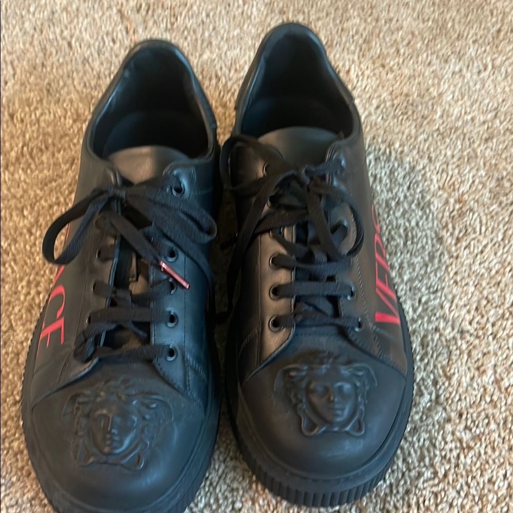 Versace Black Sneakers with Textured Leather Finish